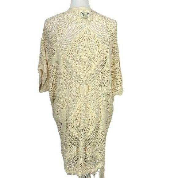 Wet Seal Woman's White Crochet Ivory Color Fringe Cardigan Duster Size 3X - Picture 4 of 6